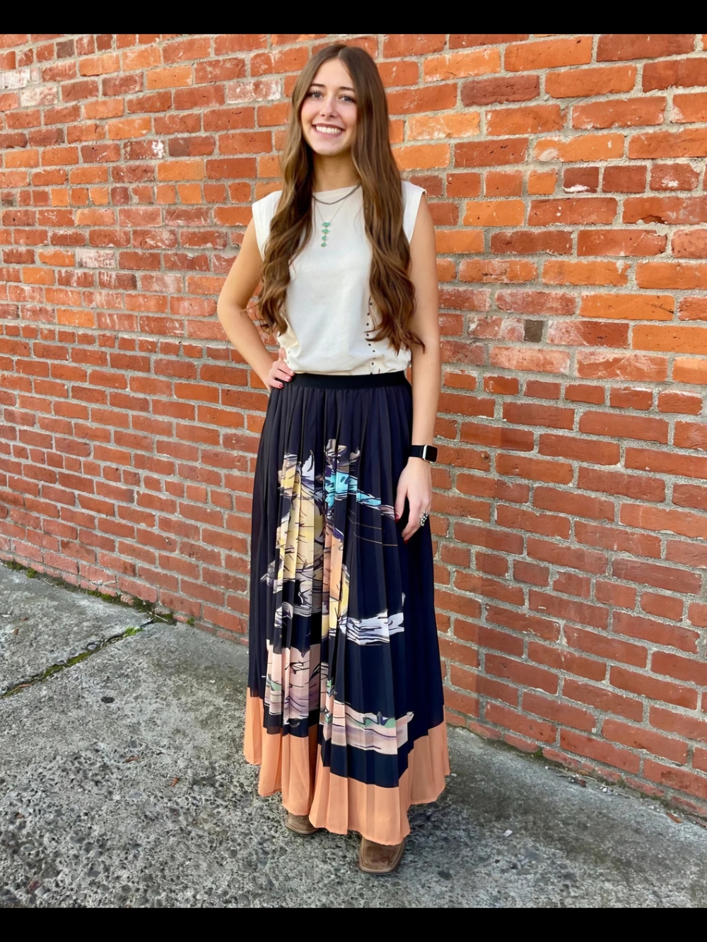 Western Cowboy Printed Pleated Skirt